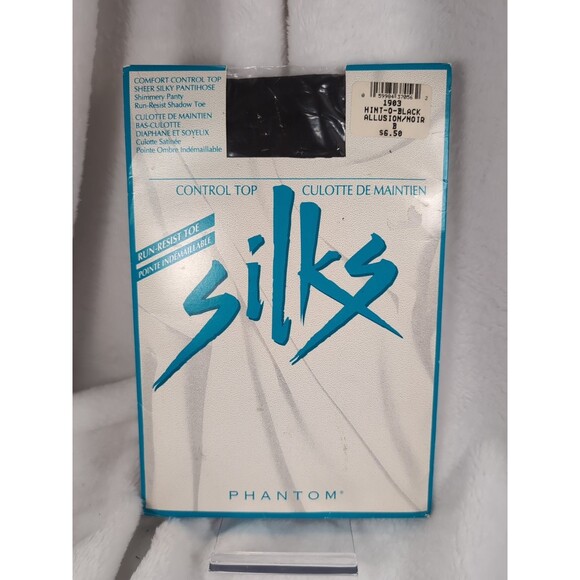 New Sealed Vintage Pantihose Silks By Phantom Hint-O-Black Allusion/Noir 1903 - Picture 1 of 2